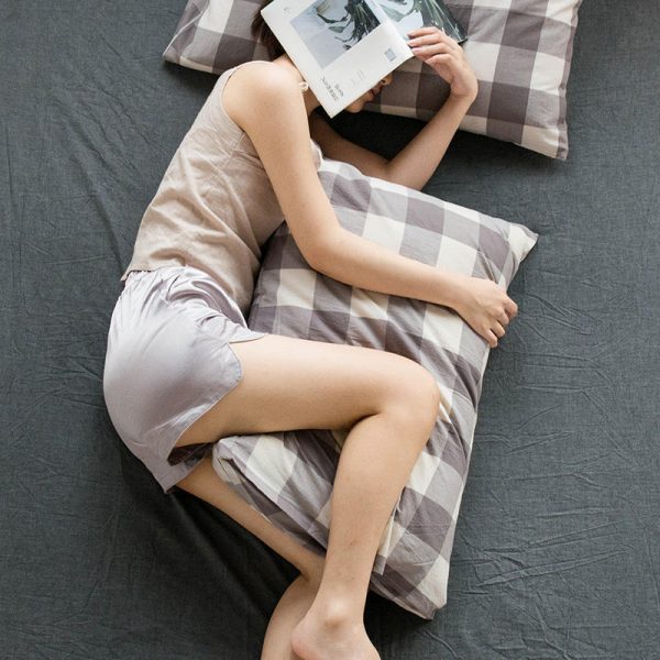 100% cotton washed cotton pillowcase solid color plaid stripe color (1)