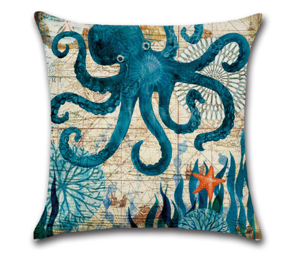 New marine turtle seahorse octopus whale linen pillowcase (1)