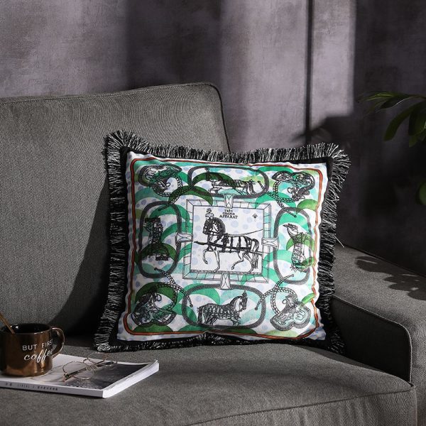 European style light luxury velvet double-sided printing tassel pillow cushion (5)